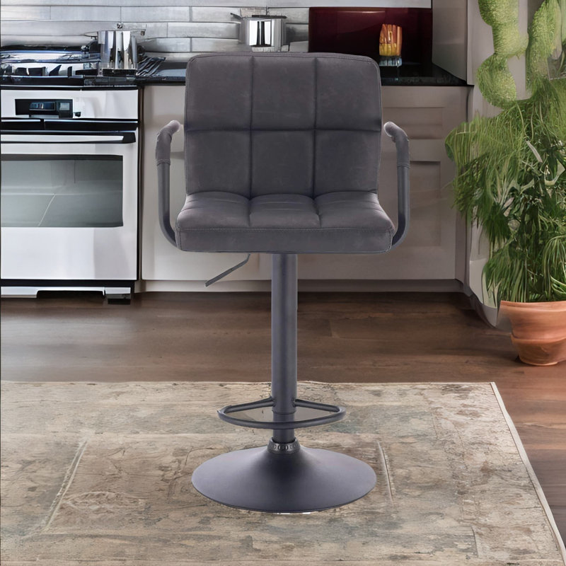 Avalisse Swivel Upholstered and Faux Leather Adjustable Height Bar Stool