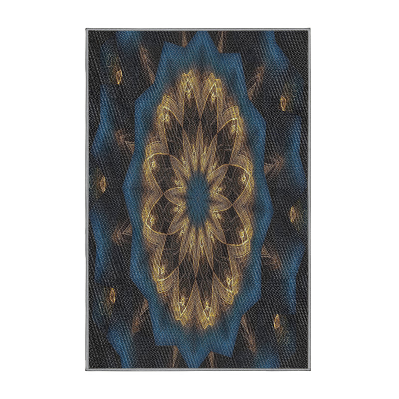 Tapis noir/bleu/beige à motifs Wuest, Rectangle 5 pi x 7 pi