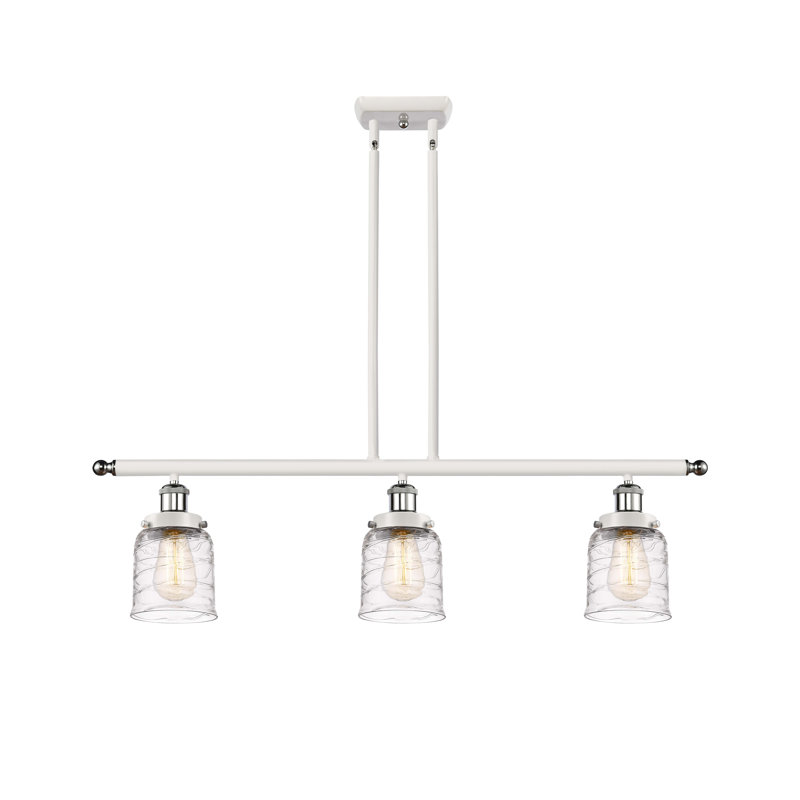 Luminaire suspendu linéaire à 3 lumières pour îlot de cuisine Alishma, DEL, Blanc / chrome poli