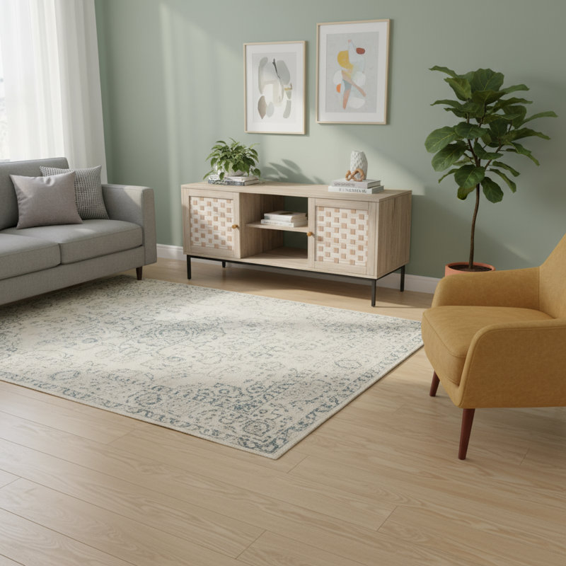 Table basse élégante en bois tissé de forme rectangulaire avec 4 portes coulissantes et rangement symétrique