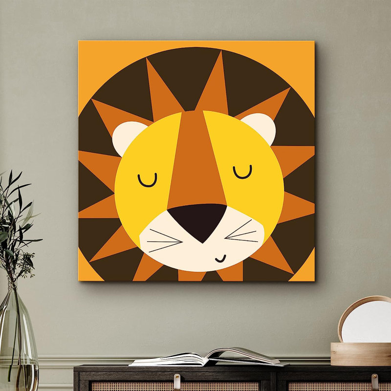 Animaux mignons, enfants endormis, lion sur toile, H 12 po x l 12 po x P 1,5 po