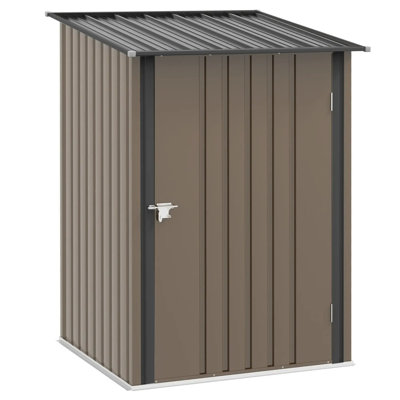 3.3 Ft Lean To Steel Garden Shed, With Locking Door - Brown