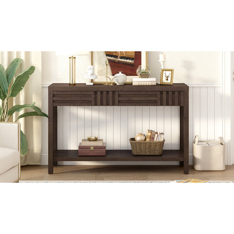 Striped Ash Veneer Console Table - Modern Style for Any Room, Brown