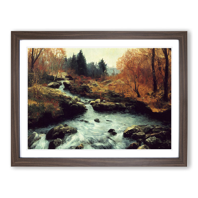 Desirable Forest Stream - Single Picture Frame Painting, 46cm H x 64cm W x 2cm D, Walnut