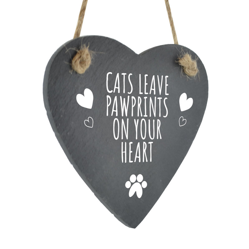 Helmer Cats Leave Pawprints Heart Slate Decorative Object