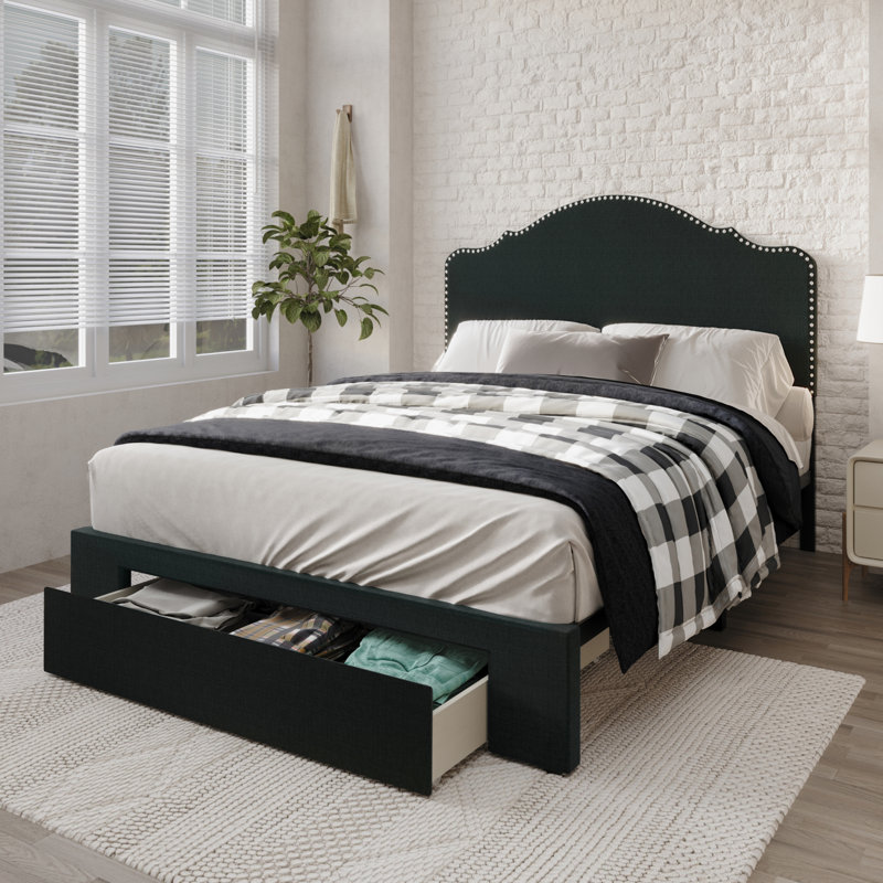 Jabrien Upholstered Panel Storage Bed, Charcoal Gray, Queen