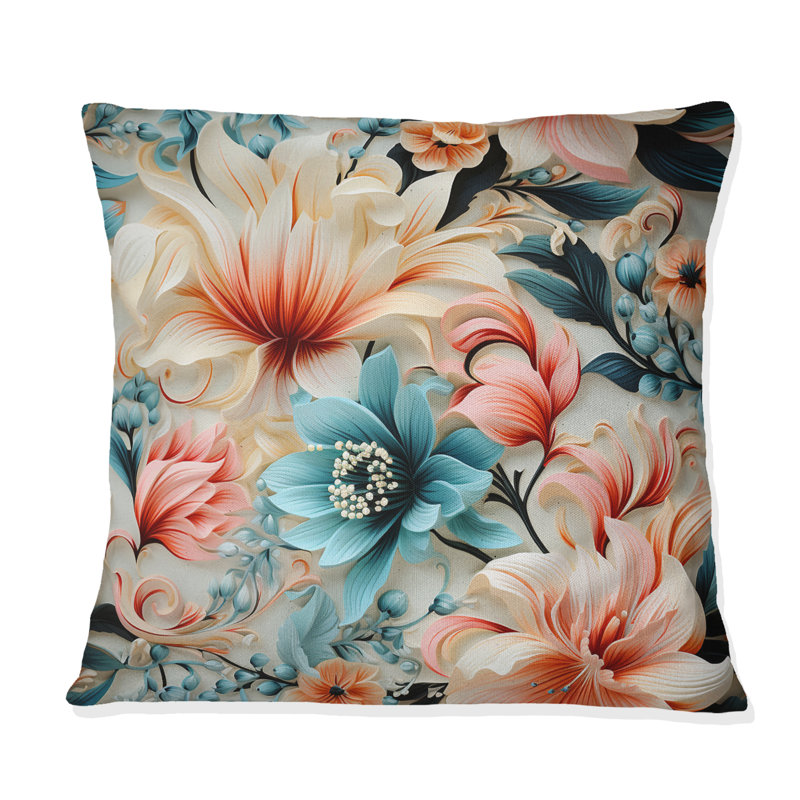 Coussin décoratif à motif cachemire rose et bleu Love, H 16 po x l 16 po