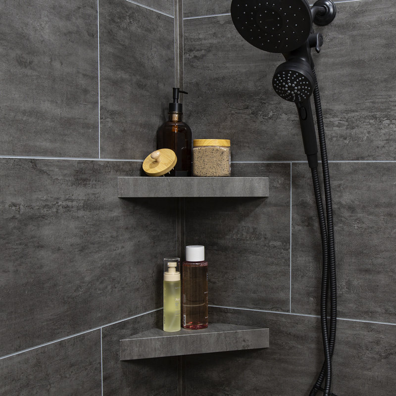 Ashen Slate Waterproof PVC Corner Shower Shelf