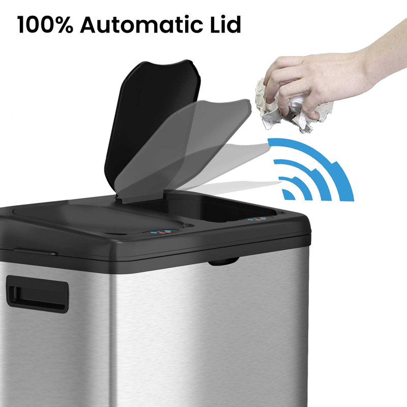 Fingerprint Resistant Black Stainless Steel Touchless Kitchen Trash Can 16 Gallon
