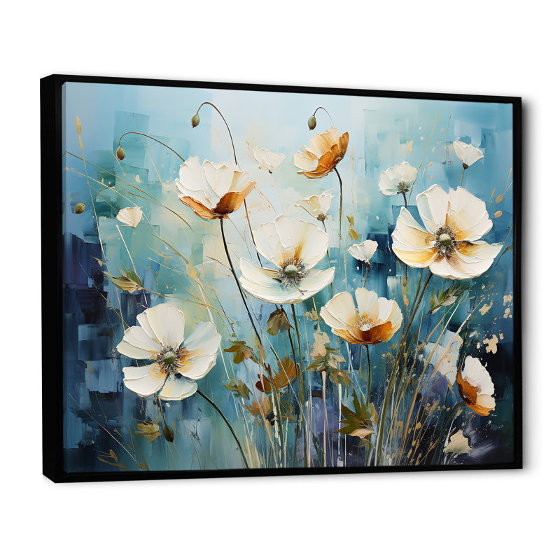«Misty Flower Meadows I» sur toile, Cadre flottant noir, H 30 po x l 40 po x P 1,5 po