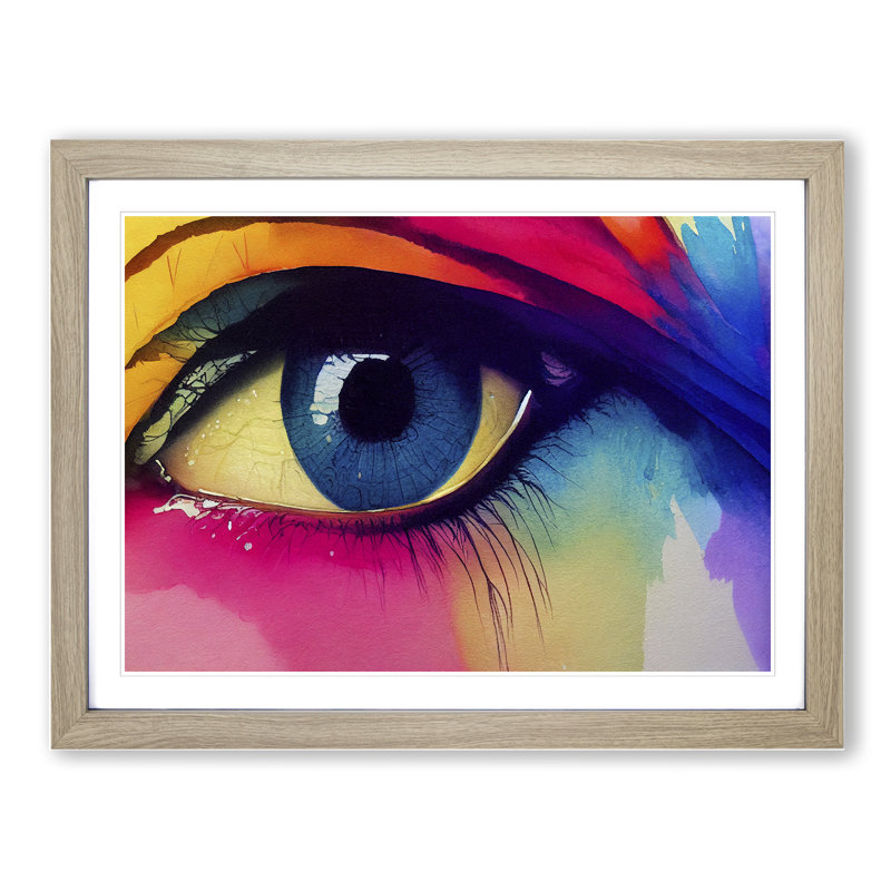 Watercolour Human Eye Vol.1 - Single Picture Frame Print, 46cm H x 64cm W x 2cm D, Oak