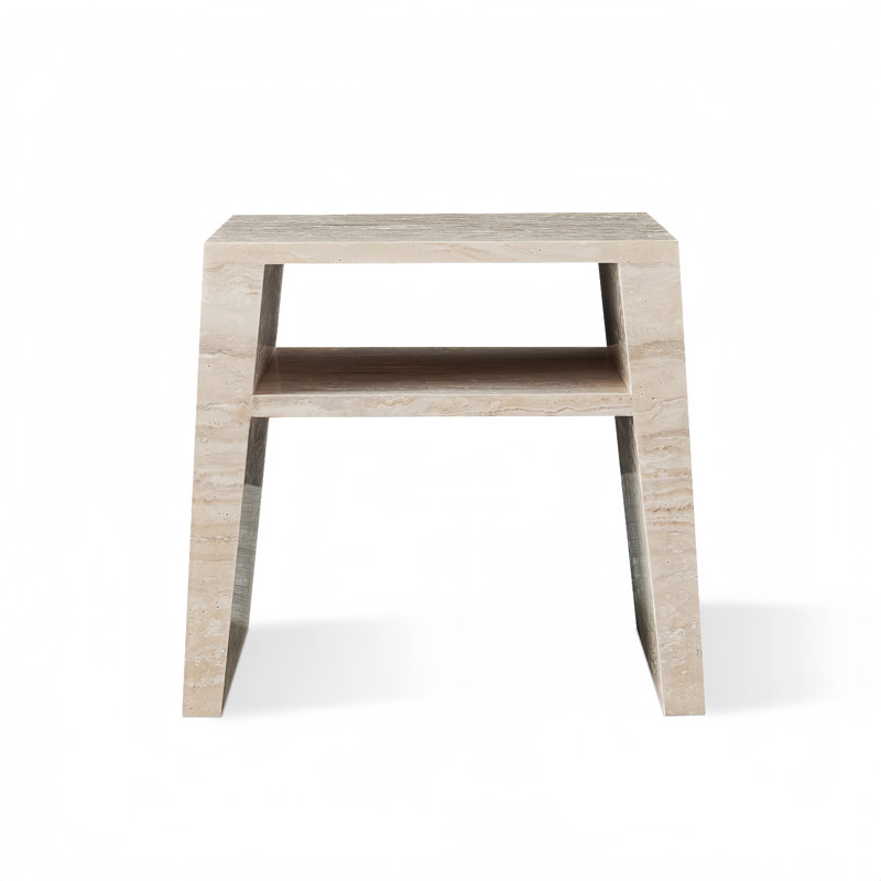 Wynner Chairside Travertine Stone End Table