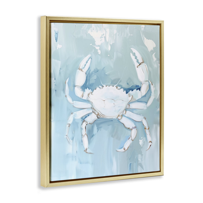  «White Coastal Crab» par Arlington Prints, H 31 po x l 25 po, Cadre flottant métallique doré