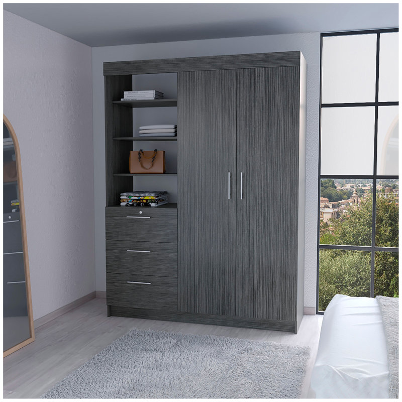 Armoire noire à 3 tiroirs, Gris, H 79 po x l 59 po x P 20,5 po