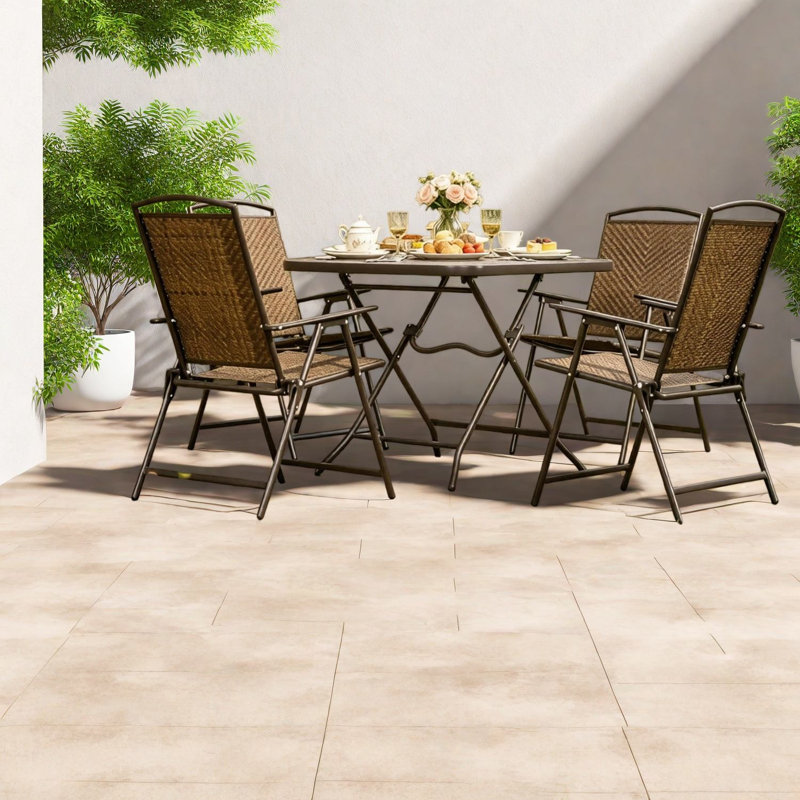 Ensembles de salle à manger de patio pliables, salle à manger de jardin moderne en rotin compacte en acier
