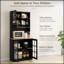 Armoire de cuisine autoportante avec huche, grand comptoir et portes en verre pour un rangement et une présentation élégants