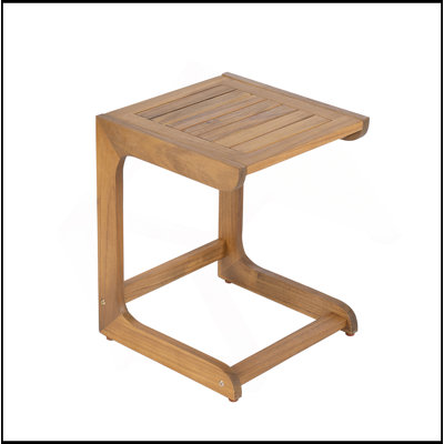 Table d'appoint en forme de C en bois d'acacia Ashwell, polyvalente et durable pour une utilisation intérieure et extérieure