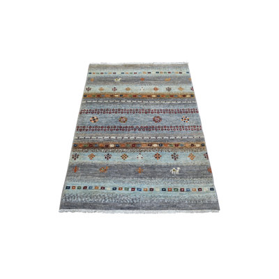 Tapis oriental rectangulaire gris en laine noué à la main 3 pi 3 po x 4 pi 9 po - MOA10271138