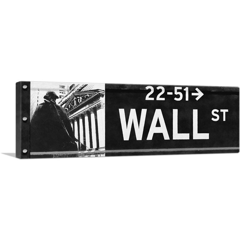 «New York NYC Wall Street Sign», reproduction d'art graphique sur toile tendue, H 12 po x l 36 po x P 0,75 po
