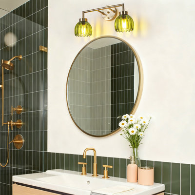 Glausen 3 - Light Black Wall Sconces Bathroom Vanity Lights With Tulip Green Glass Shade