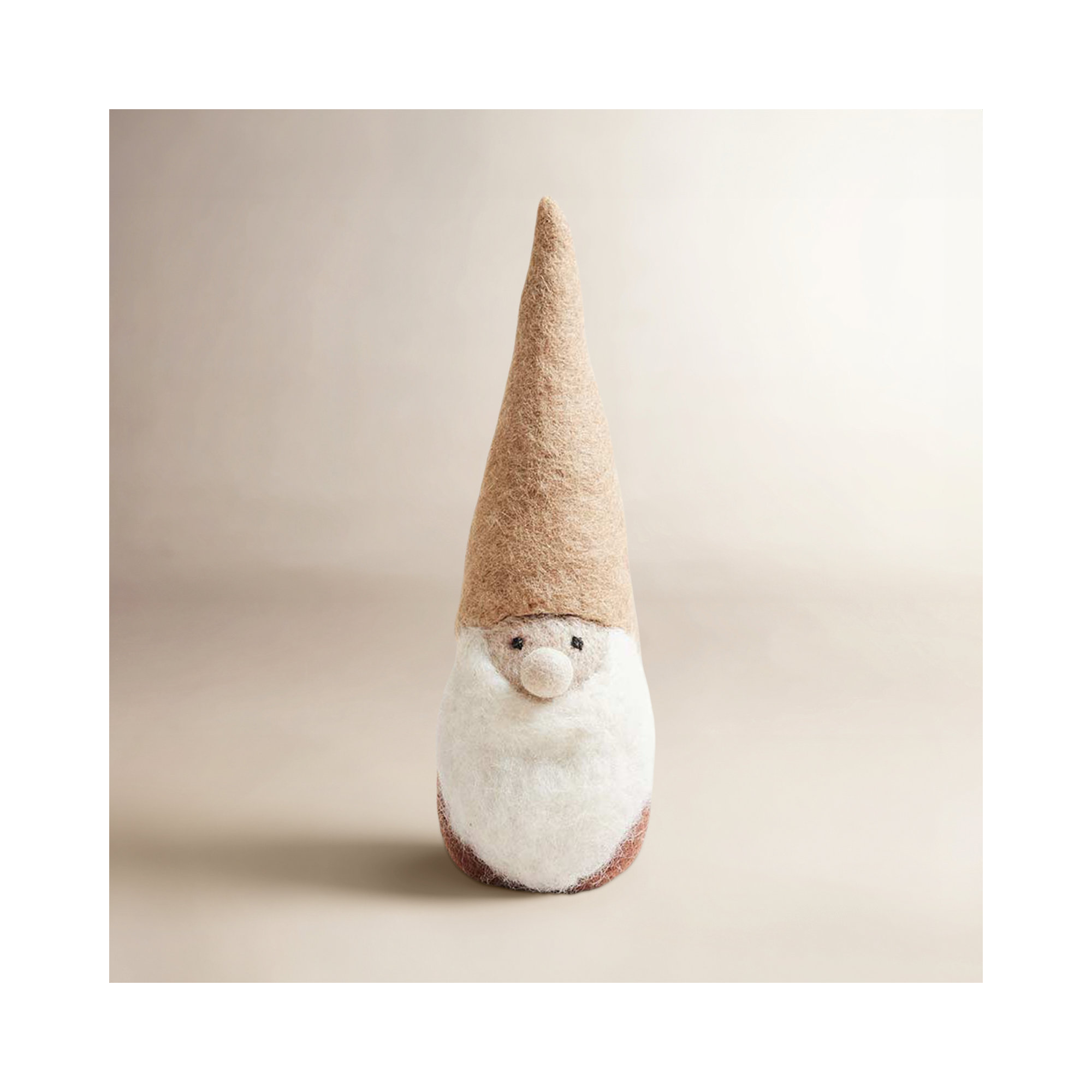 Felted Woodland Gnome, Small: 10" H X 2.75" (diameter at base), Natural/Mauve/White