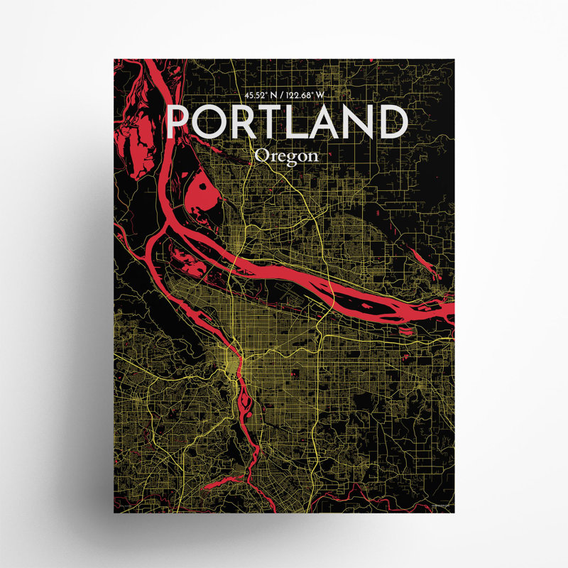 Portland City Map In Contrast - No Frame Print, 24cm H x 18cm W x 0.05cm D