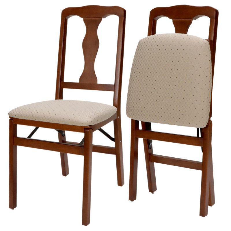 Stakmore Queen Anne Folding Chair, Cherry Frame with Blush Fabric, Cherry, Blush