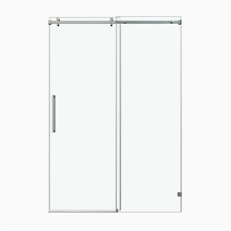 Porte de douche coulissante à panneau simple sans cadre l 72 à 76 po x H 60 po avec structure en acier inoxydable nickel brossé et verre trempé de 3/8 po