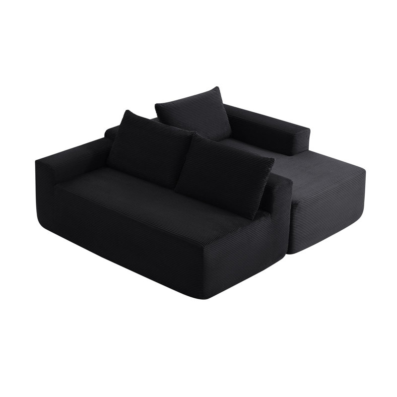 Canapé modulaire noir luxueux, velours côtelé moelleux, style moderne pour la maison