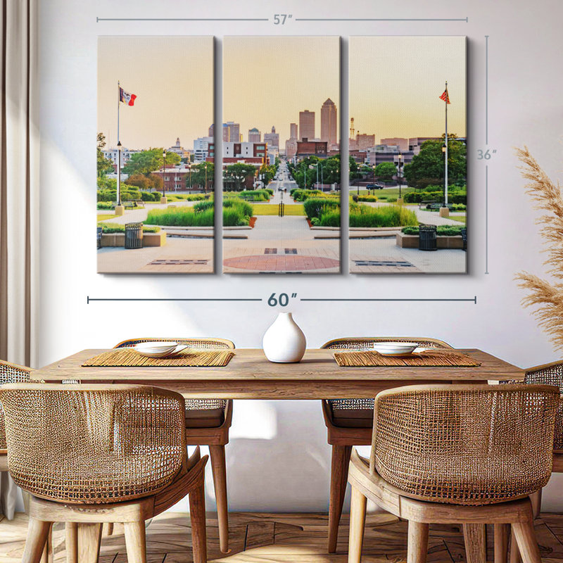 «Des Moines Park And Skyline», 3 pièces, H 36 po x l 57 po 
