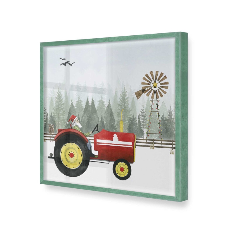 «Santa's Christmas Tractor Ride II», impression, Cadre simple Lemon Grass, bois massif, H 21,5 po x l 21,5 po