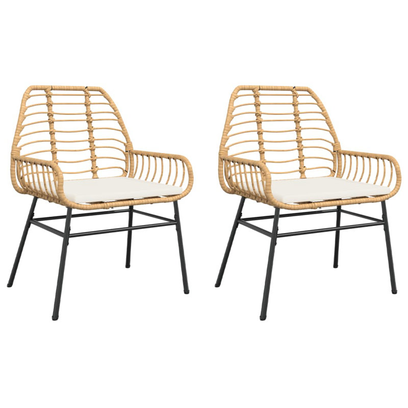 Chaises de patio 2 pièces avec coussins poly rotin, Blanc crème / brun