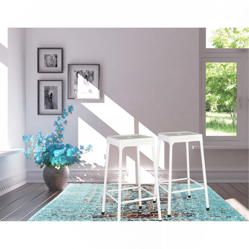 Tabouret de comptoir en métal thermolaqué blanc, ensemble de 2