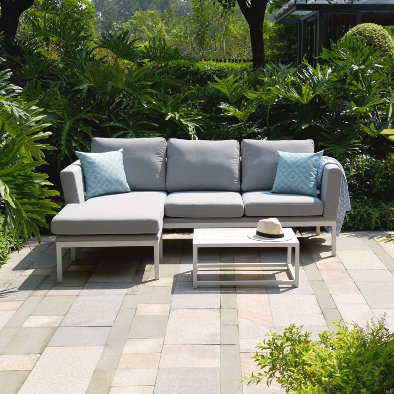 Boisdale Outdoor Fabric Chaise Sofa Set, Light Grey, White