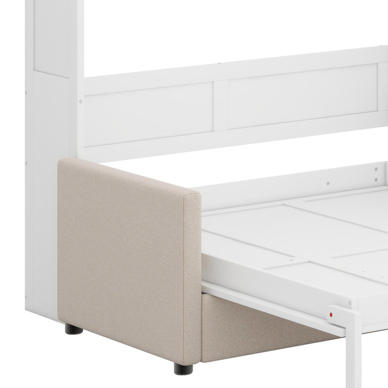 Murphy Bed Wall Bed With Cushion, White, Queen