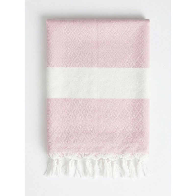Serviette de plage en coton turc rose clair à rayures Charleston, Rose clair