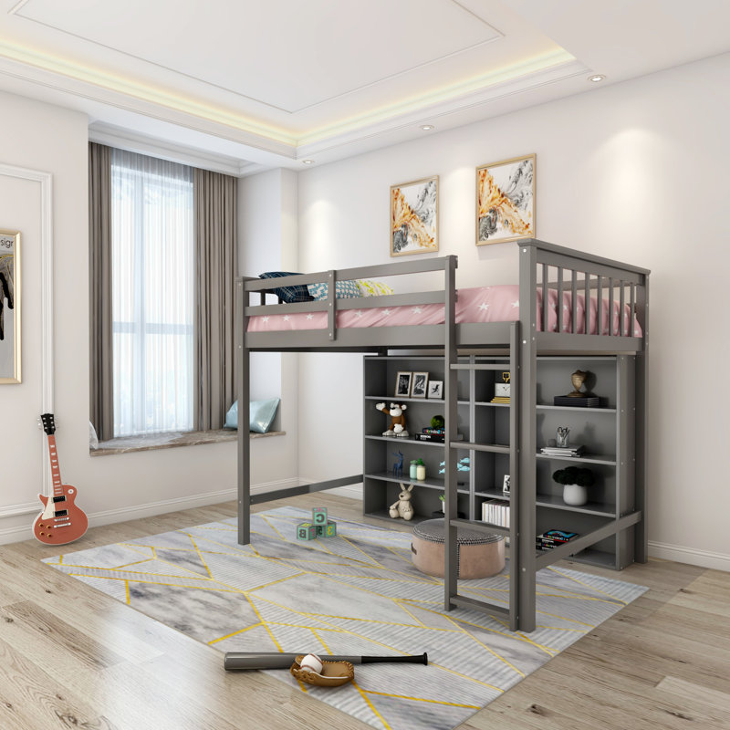 Lit mezzanine pour enfants Jairaj, Simple, gris