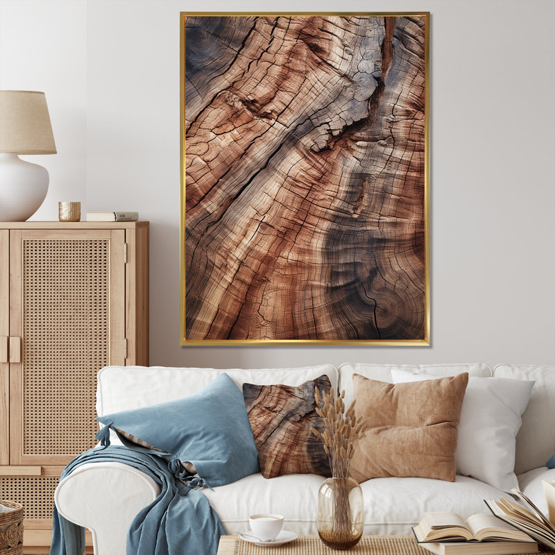 «Abstract Brown Graceful Woodland Bark», reproduction d'art murale abstraite, Cadre flottant doré, H 32 po x l 24 po x P 1 po