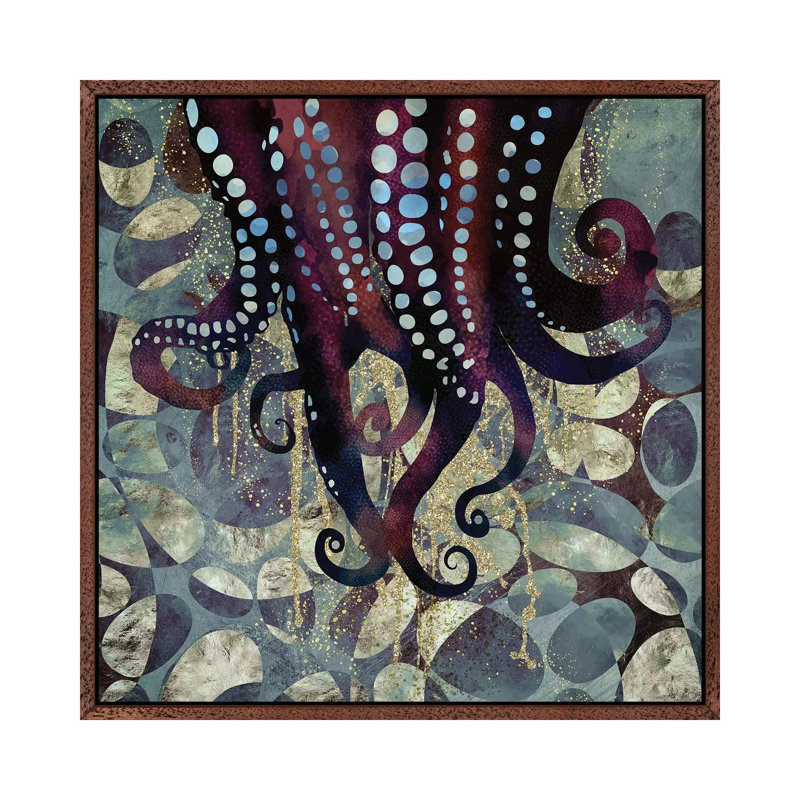 Metallic Ocean II - Print on Canvas, Classic Brown Wood Framed, 45.72 cm H x 45.72 cm W