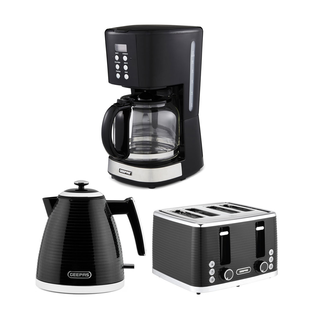 Geepas - Breakfast Set - 1.5L Coffee Machine - 1.7L Kettle - 4 Slice Toaster - Black - Image 7