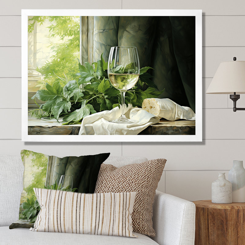 Pinot gris vert - art mural vin, H 30 po x l 40 po x P 1,5 po, Cadre de coin blanc fermé