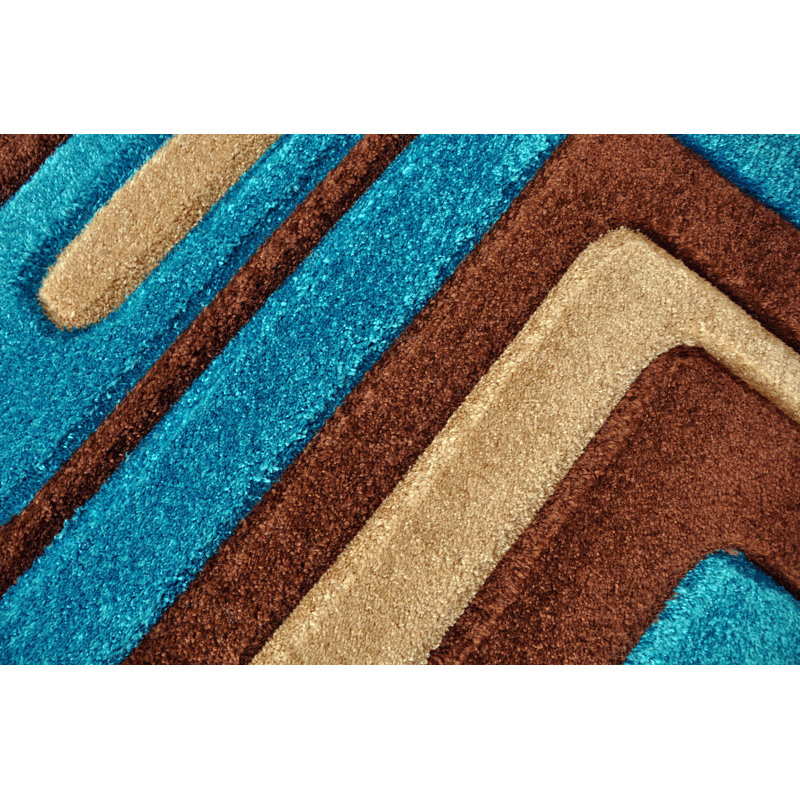Tapis brun/bleu tissé à la machine Melfa, Tapis de couloir 2 pi 7 po x 14 pi 6 po