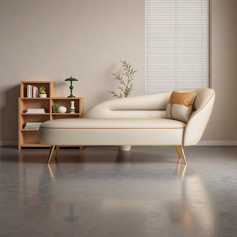 Chaise longue en similicuir Modern Simplicity, Right Hand Facing, Beige
