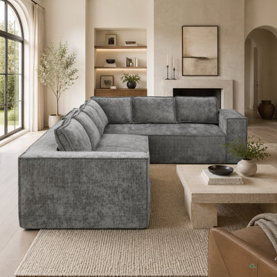 Canapé modulaire de style minimaliste de 129,5 po, ensemble de canapé en chenille infroissable à 6 places, combinaison de 2 sièges sans PC, ensemble de canapé en forme de L moderne pour le salon, aucun assemblage requis