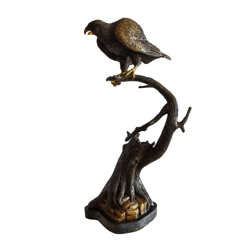Alfredrick Observant Hawk on Arched Branch Bronze Statue 17" x 19" x 32"H