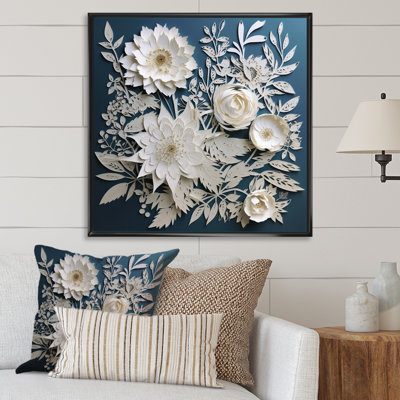 Ryot White And Blue Flowers Bouquet Elegance - Print on Canvas