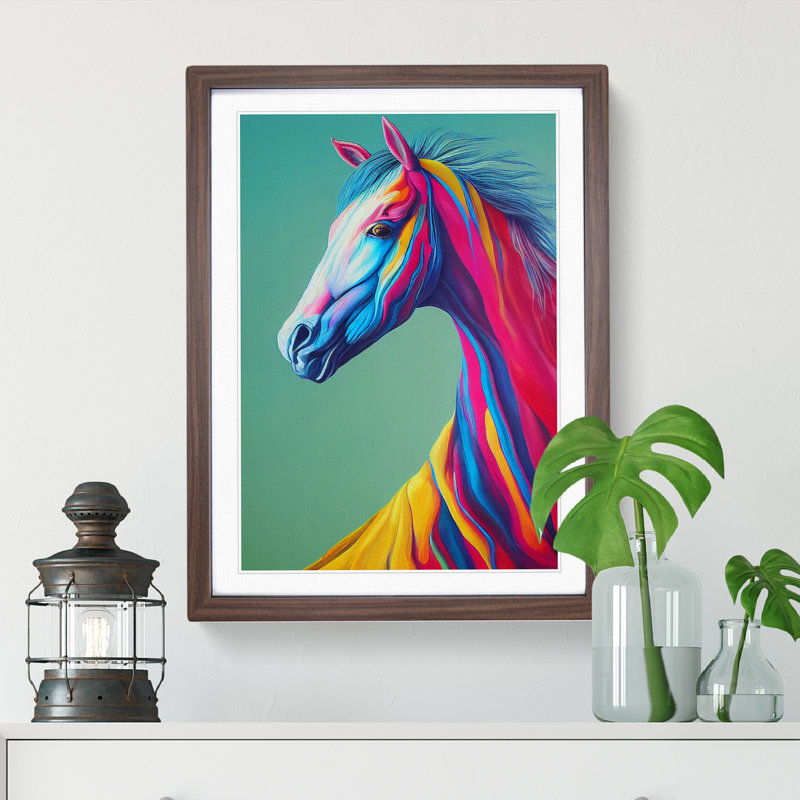 Horse In Colour No.2 Abstract - Single Picture Frame Print, 46cm H x 34cm W x 2cm D, Walnut