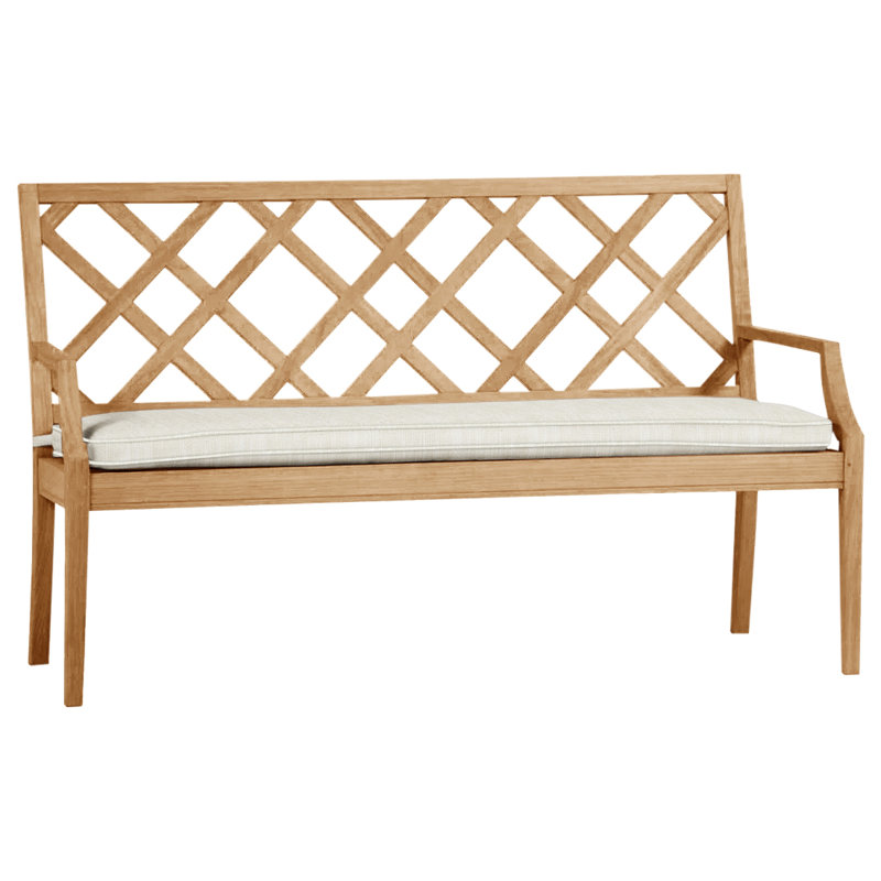 Haley Teak Garden Bench, Natural Teak, Rollo Cream InsideOut® Linen, Welt
