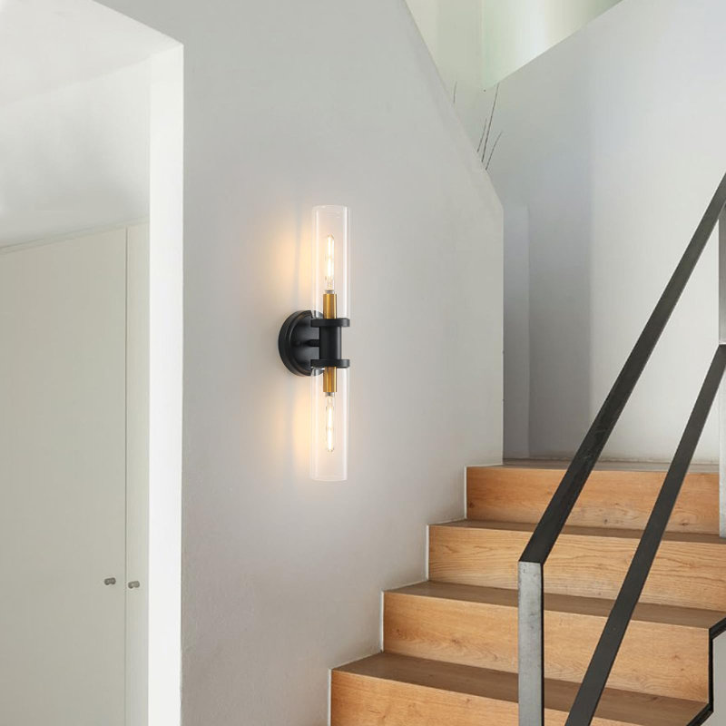 Black and Brass Gold LED Wall Sconce with Clear Glass Shade