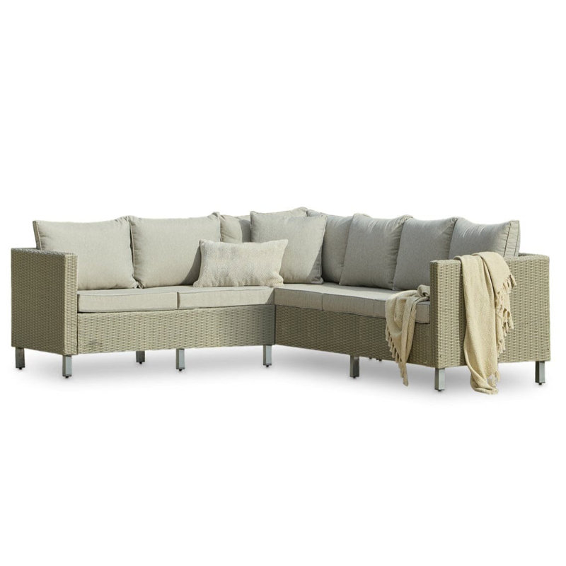 Rattan Corner Sofa - 5 Seater - Grey - Raised Dining Coffee Table